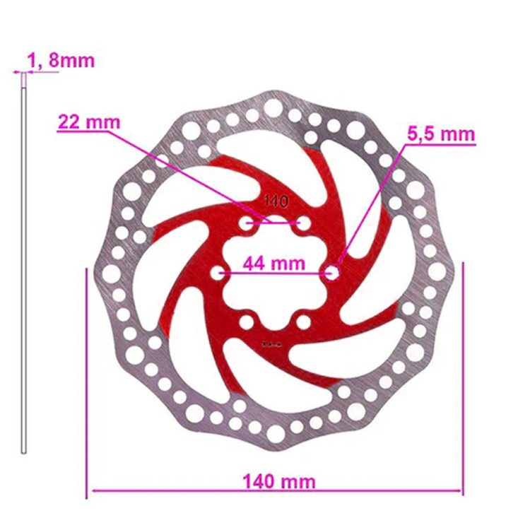 Disc frana 140 mm 6 gauri rosu pentru trotinete electrice
