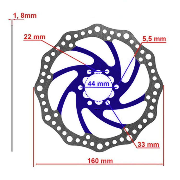 Disc frana 160 mm 6 gauri albastru trotinete electrice