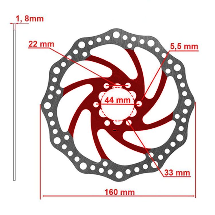 Disc frana 160 mm 6 gauri rosu trotinete electrice