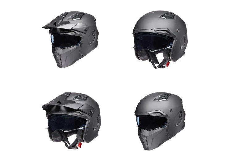 Casca de protectie trotinete cu viziera gri metalizat