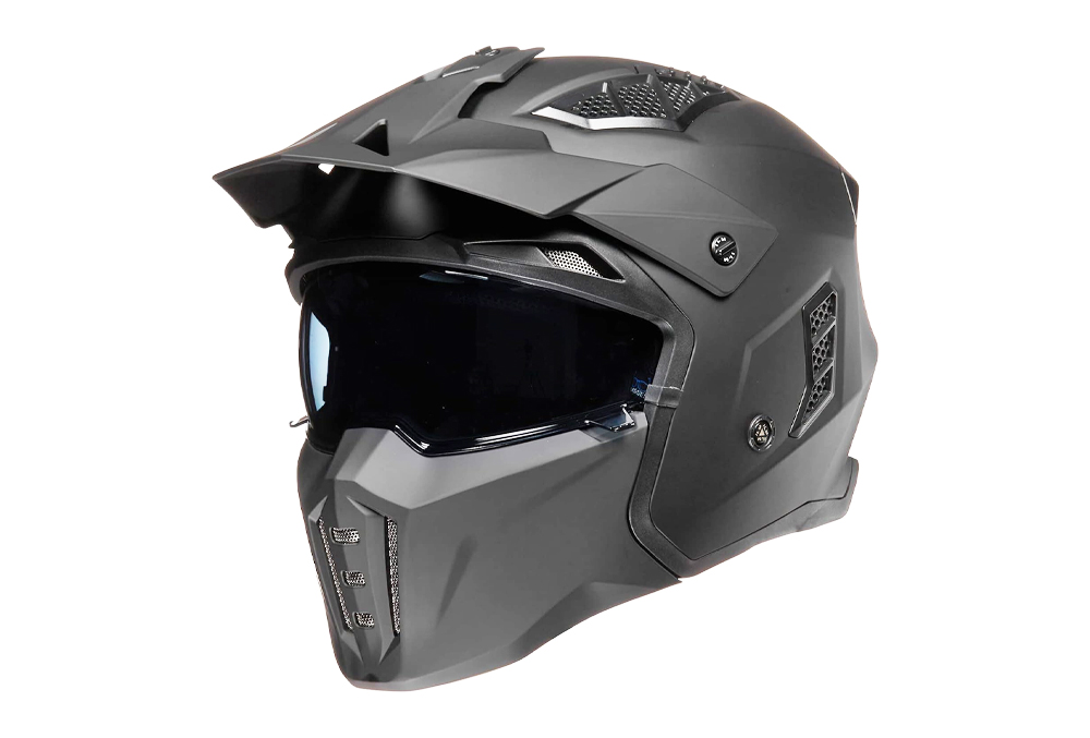 Casca de protectie trotinete cu viziera gri metalizat