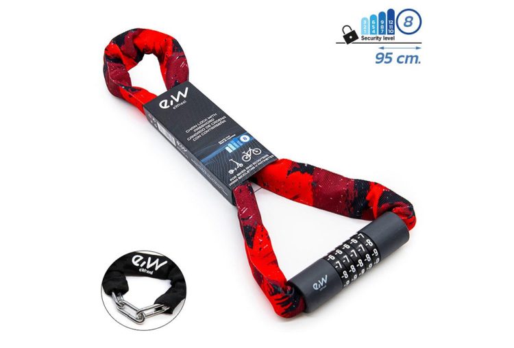 Lant Anti-Furt Trotinete cu cifru si imbracaminte texila rosie EWHEEL
