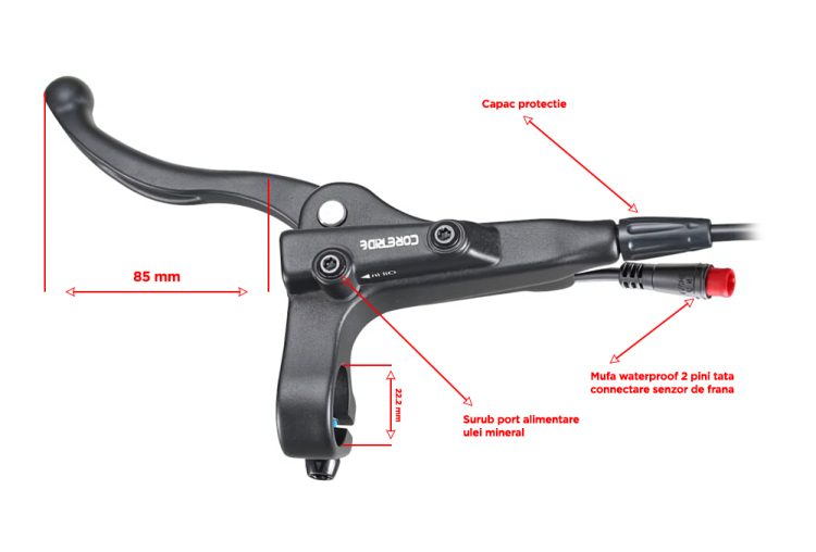 Dimensiuni Maneta de frana hidraulica cu senzor de franare pentru trotinete electrice