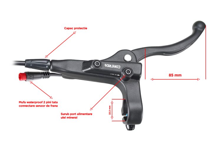 Dimensiuni Maneta de frana hidraulica cu senzor de franare pentru trotinete electrice