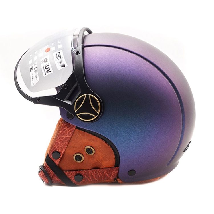 Casca de protectie biciclisti cu viziera albastru cameleon